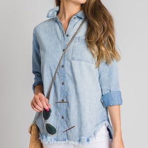 Denim Frayed Button Up